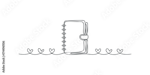 Minimalist journal with hearts line drawing