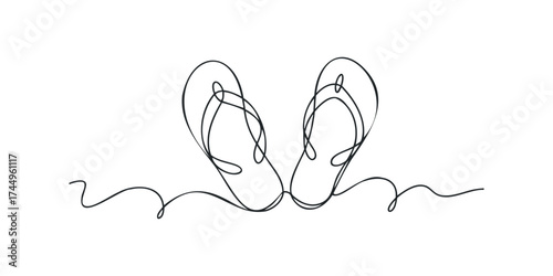 Continuous line drawing of two flip flops with flowing lines