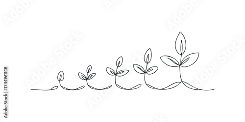 Line art depiction of plant growth stages in sequence