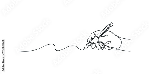 Hand holding pen drawing wavy line single stroke