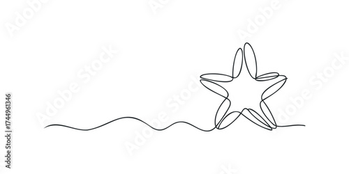 Single Line Drawing of a Starfish on White