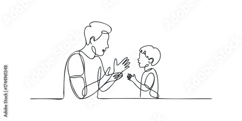 Man and child clapping hands in single line drawing