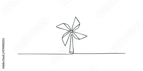 Simple line drawing of a pinwheel against white background