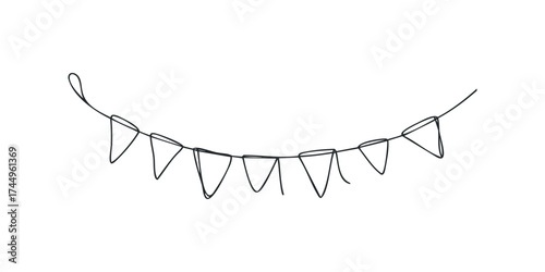 Single Line Drawn Bunting Garland on White