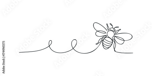 Continuous Line Art of a Bee Flying with a Swirling Tail