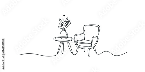 Minimalist Armchair and Side Table Line Drawing