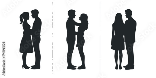 Couple in Silhouette Embracing and Standing Together