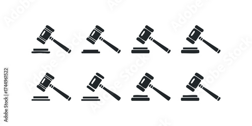 Eight Auction Gavel Icons Striking Blocks