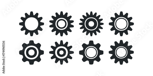 Eight Simple Gear Icons with White Background
