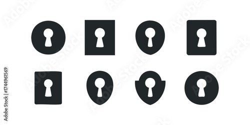 Eight Abstract Keyhole Icons in Various Geometric Shapes