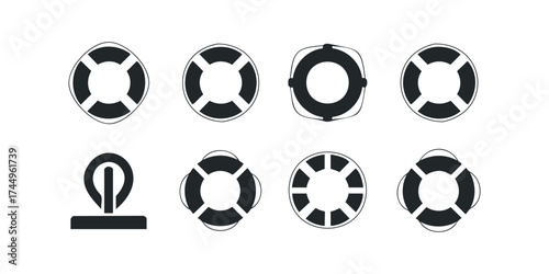 Set of assorted lifebuoy safety ring icons