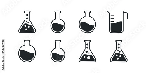 Scientific glass laboratory equipment icons