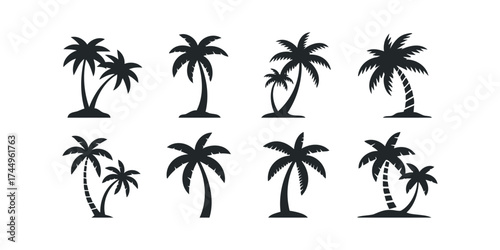 Collection of eight black palm tree silhouettes