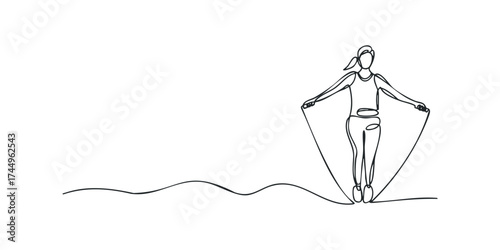 Line drawing of female figure jumping rope for fitness