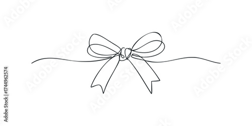 Single line drawing of a bow tied with ribbon