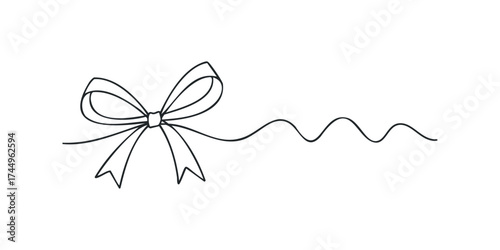 Simple black bow with wavy ribbon line