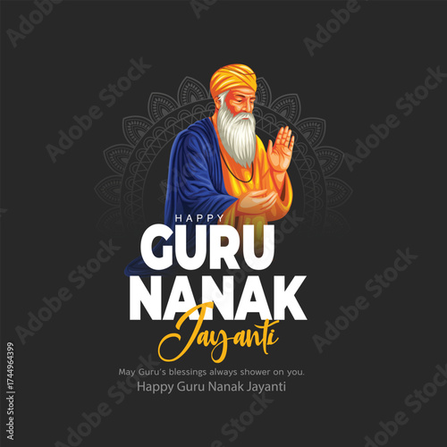 happy Guru Nanak Jayanti festival greeting card design. India Hindu Sikh celebrating birthday of Guru Nanak Dev. abstract vector illustration.
