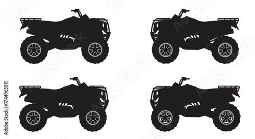 Four silhouettes of all terrain vehicles arranged in a grid pattern