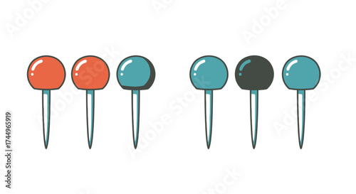 Colorful push pins arranged in a row illustrate office and school supplies
