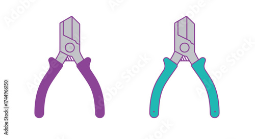 Two pairs of wire cutters are shown in different color schemes