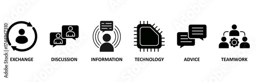 Communication icon set vector illustration for exchange, discussion, information, technology, advice, and teamwork