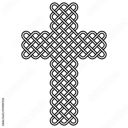 Celtic Knot Cross with Intricate Interwoven Black and White Design
