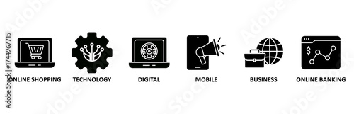 E-Payment icon set vector illustration for internet banking with icon of online shopping, technology, digital, mobile, business and online banking