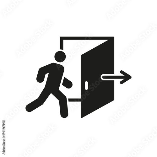 Exit Sign With Person And Door Solid Icon. Emergency Evacuation And Safety Direction Silhouette Symbol. Escape Route Indication. Isolated Vector Illustration