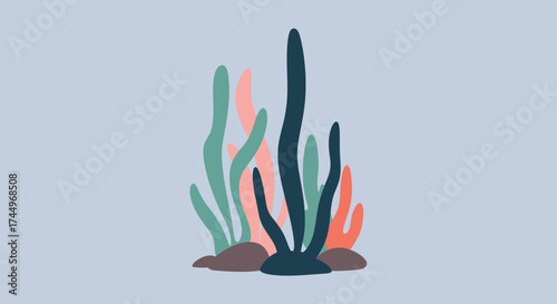 Vibrant Seaweed Cluster - A Colorful Underwater Plant Life Illustration.