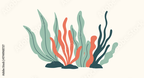 Vibrant underwater seaweed and coral reef plants.