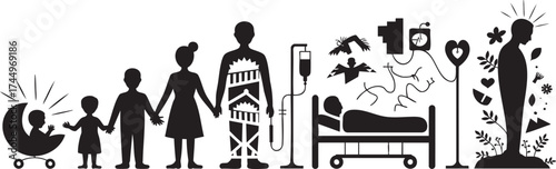 Symbolic life cycle from birth to death with health aging and nature
