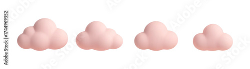 Cute pink cloud in minimal 3d style, fluffy pastel soft shape isolated on white. Modern 3d illustration with kawaii pink design, abstract dreamy atmosphere for app, icon, UI, game or decoration
