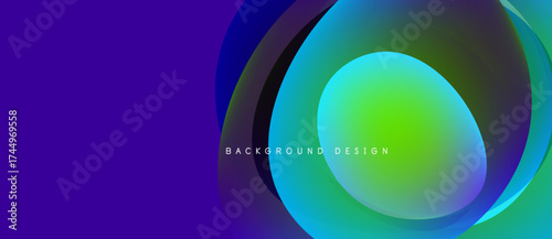 Abstract gradients form layered circles. Vibrant purple transitions to green, creating dynamic visual effect. Text reads background design.