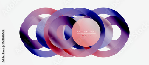 Abstract overlapping circles create vibrant visual. Pink, purple, blue hues blend smoothly. Modern design element for backgrounds.