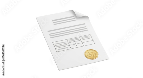 Foto Isolated document page with form and seal on surface, paperwork ready for approv