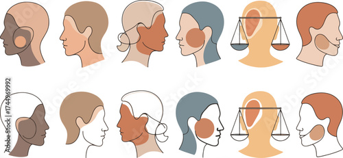 Abstract Head Icons – Mindfulness and Awareness Minimal Vector Set