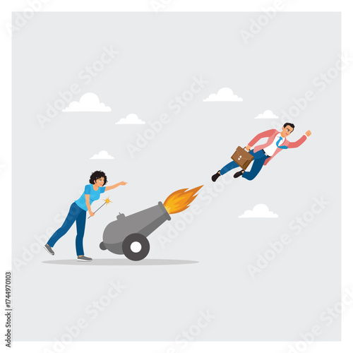 Woman Ignite Cannon to Launch Businessman, For Help Boost Career Advancement.