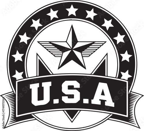 Bold USA emblem with stars and banner