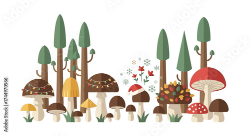 Whimsical Mushroom Forest - A Colorful Fungi Collection.