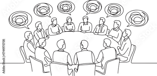 Continuous Line Drawing of Business Meeting with Confused Thoughts