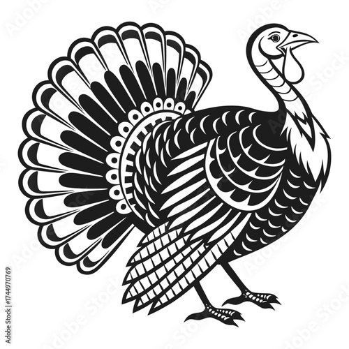 A black turkey silhouette chicken logo vector, and  cock bird vector, white of a silhouette illustration.