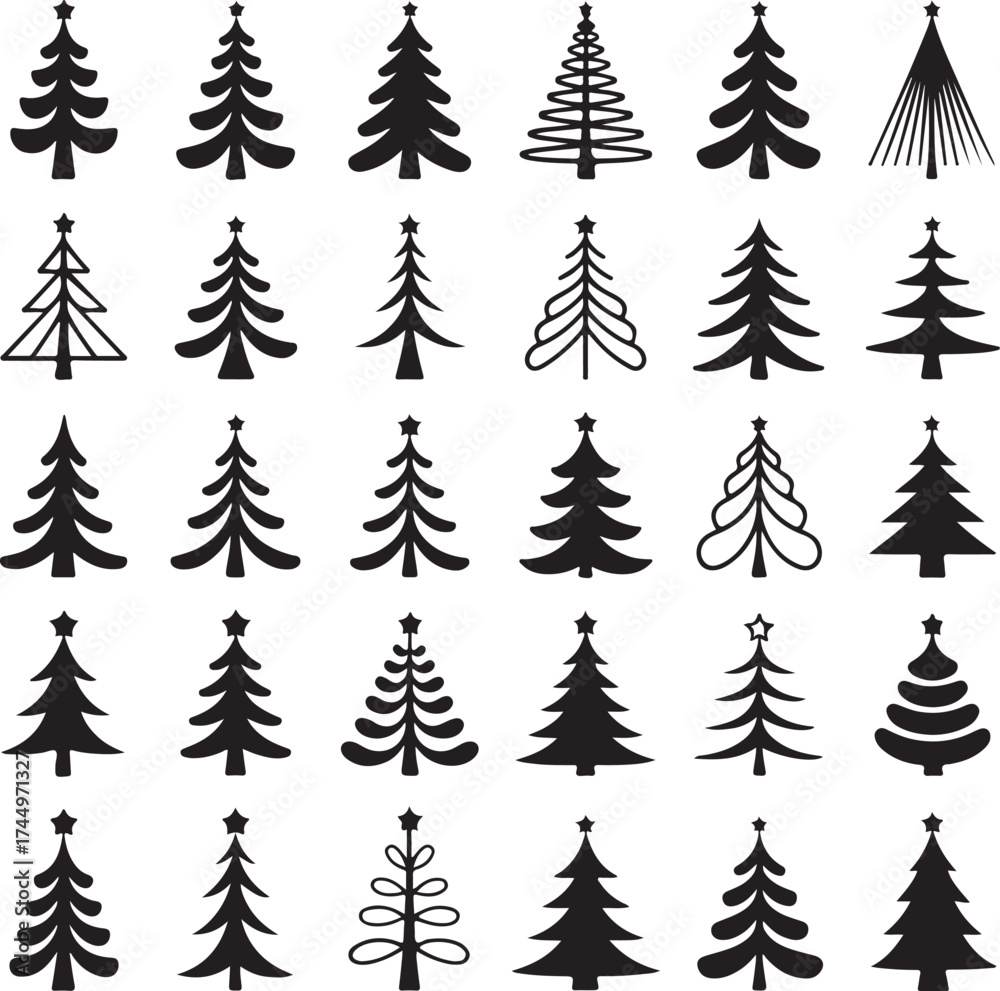 Fototapeta premium Christmas tree icon set