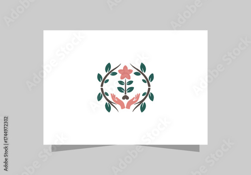 Hand holding tree logo nature, growth, and environmental care. health care icon vector design 