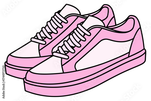 Vector illustration featuring silhouettes of a pair of pink monochrome street-style sneakers, symbolizing fashion, youth culture, urban lifestyle, and modern casual footwear design
