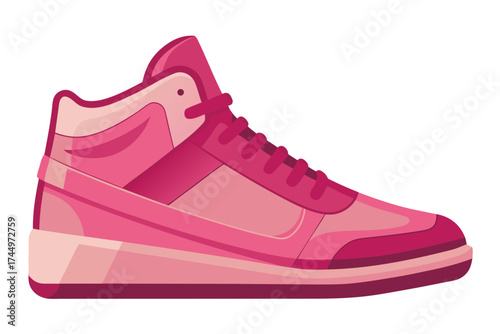 Vector illustration featuring silhouettes of a pink monochrome street-style sneakers, symbolizing fashion, youth culture, urban lifestyle, and modern casual footwear design