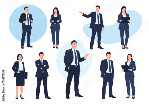 A collection of diverse business professionals in formal attire posing confidently.