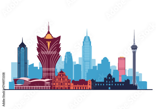 Iconic skyline silhouette of a modern cityscape with diverse architectural styles.