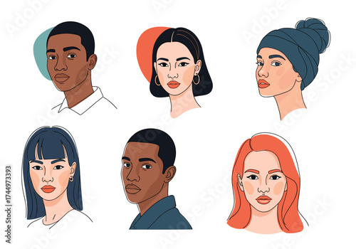 A collection of diverse illustrated portraits of people from different backgrounds.