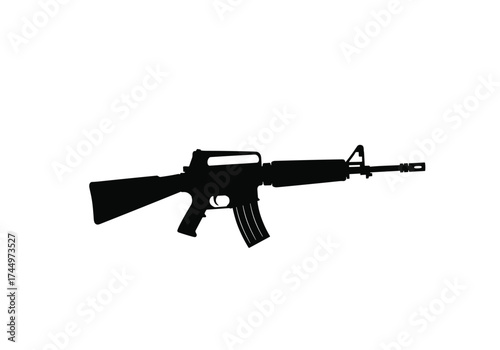 A silhouette of a modern semi automatic rifle on a white background.