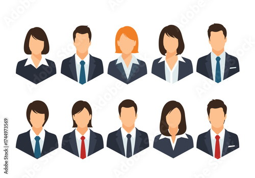 Collection of professional avatars representing diverse business people in formal attire.